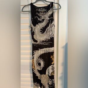 ROBERTO CAVALLI DRAGON PRINT LACE BACK DRESS